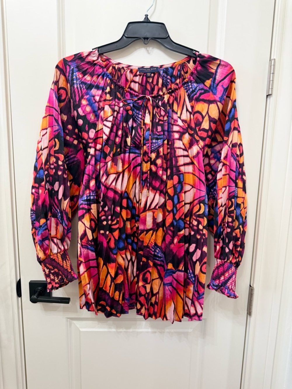 Skies Are Blue Pink Orange Purple Abstract Peasant Blouse